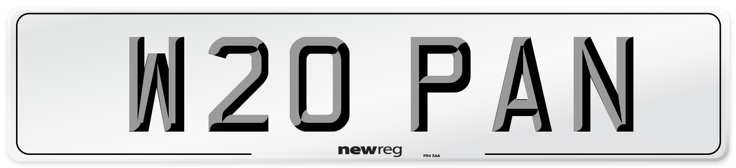 W20 PAN Number Plate from New Reg